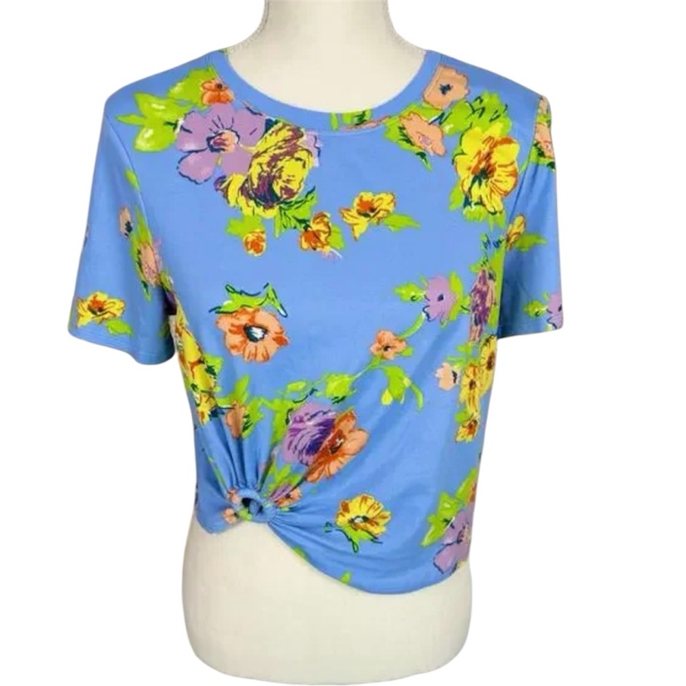 Vibrant Floral Knot-Front Top